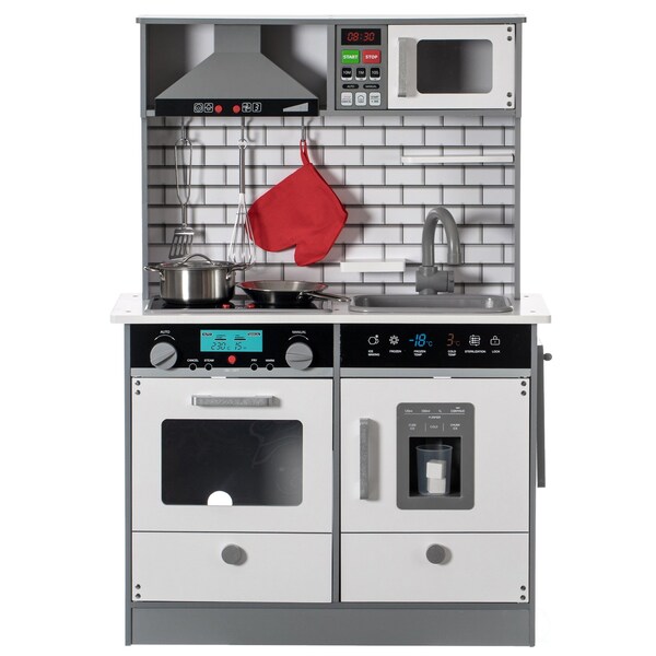 Gardenised Wooden Play Kitchen Toy, Light on Microwave, Cabinet, Sound Electronic Stove, Ages 3+ QI004208 - main